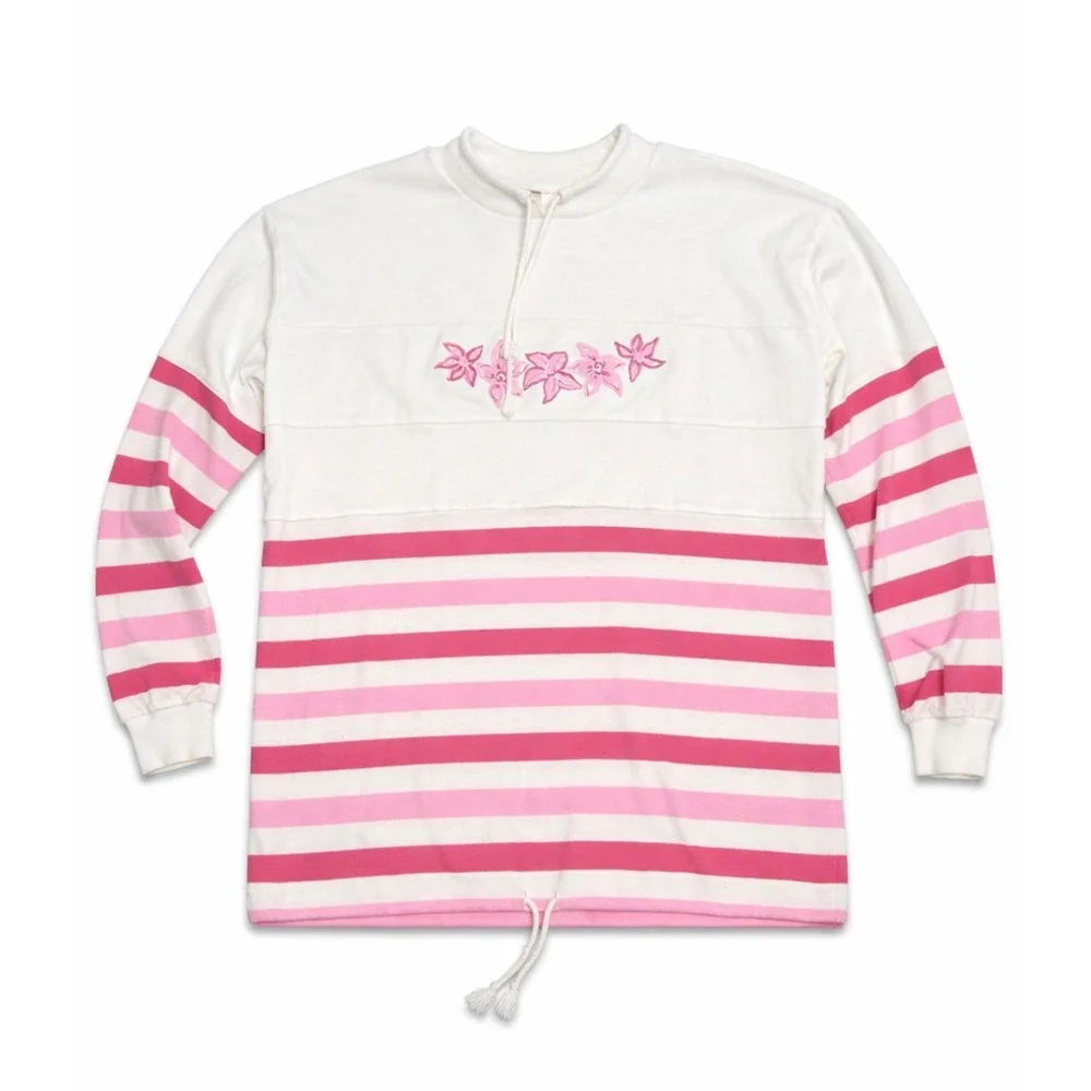 Vintage Jantzen Pink Stripe 3D Floral Sweatshirt Made in USA XL 90s Y2K - Picture 1 of 4